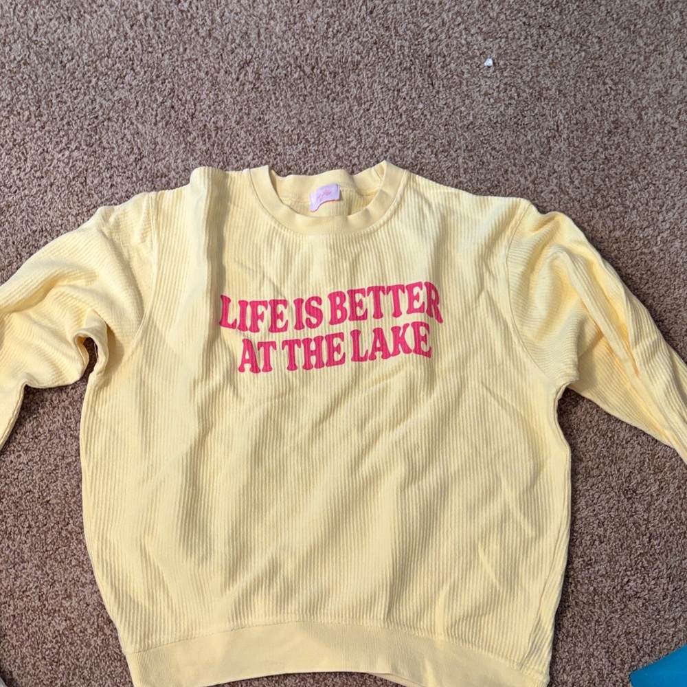 Pink Lily Yellow Sweater with Pink Text